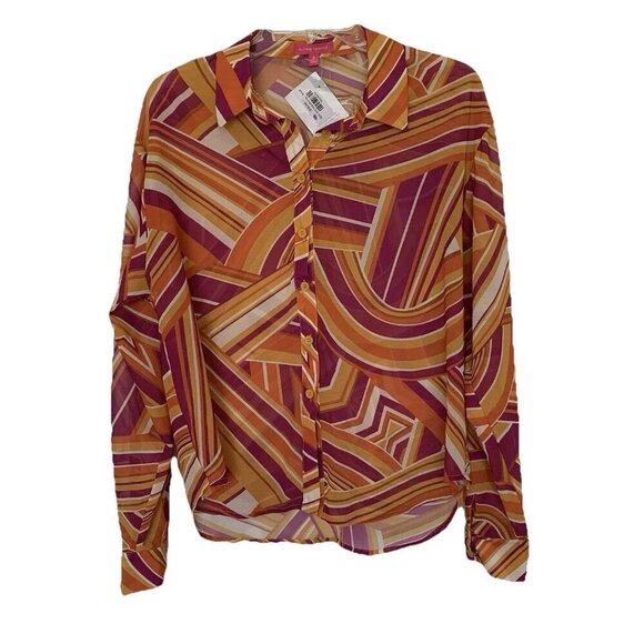 Flying Tomato Retro Button Top Sheer Blouse Women’s Size Small Orange Pink NWT - Picture 1 of 8